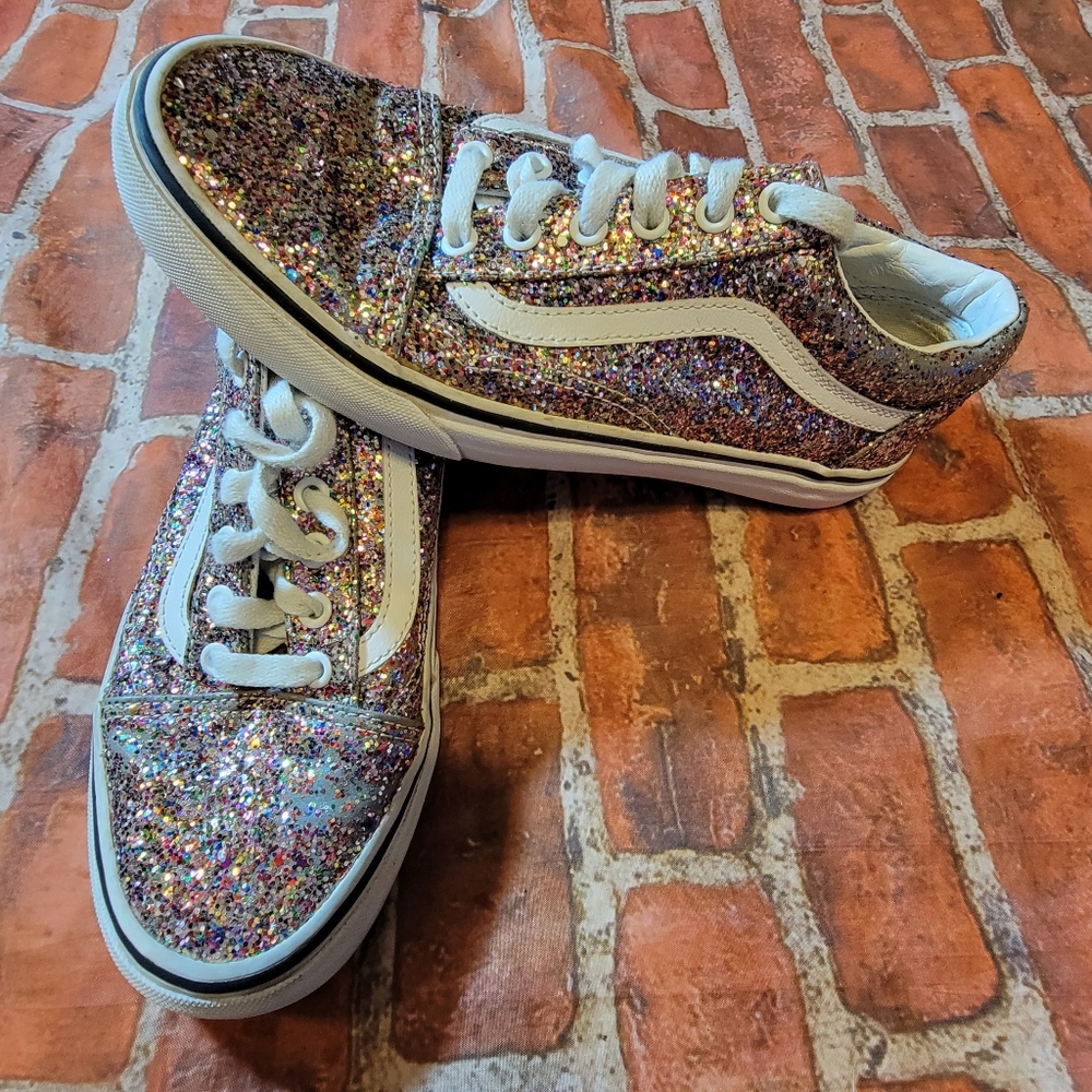 Vans Glittery Sneakers Womens Sz 7 Shoes Guc Minor Glitter Wear
